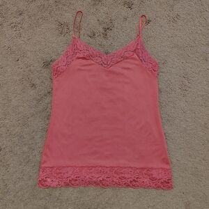 White House Black Market Coral Tank Top, Lace Trim. Medium